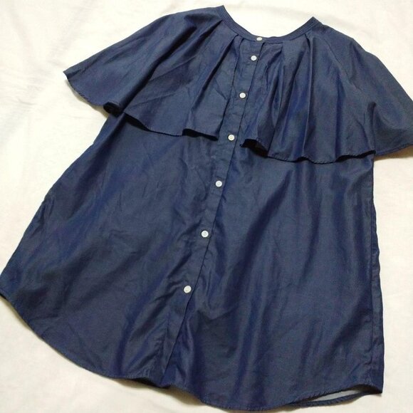 Nicotin Two-Way Cape Blouse Blue - Picture 2 of 5